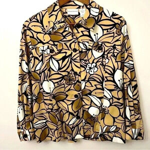 Vintage Boxy Blazer Women’s Alfred Dunner Jacket Black Tan White Floral Size 10